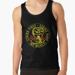 Official Cobra Kai Strike First Strike Hard No Mercy Black Tank Top RB1006 product Offical Karl Jacobs Merch