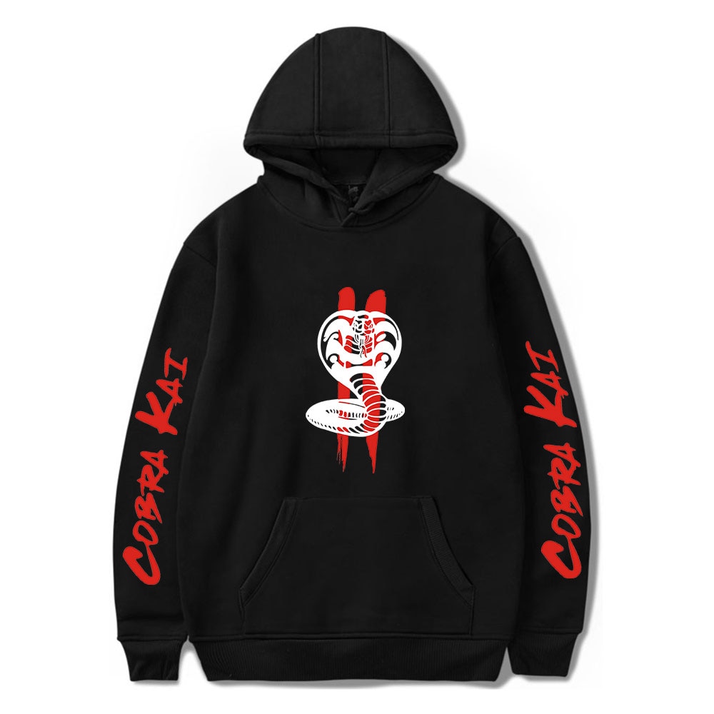 Black Hoodie COBRA KAI Hoodies Men Women Sweatshirts Harajuku Hip Hop Hooded COBRA KAI boys girls Casual Popular pullovers