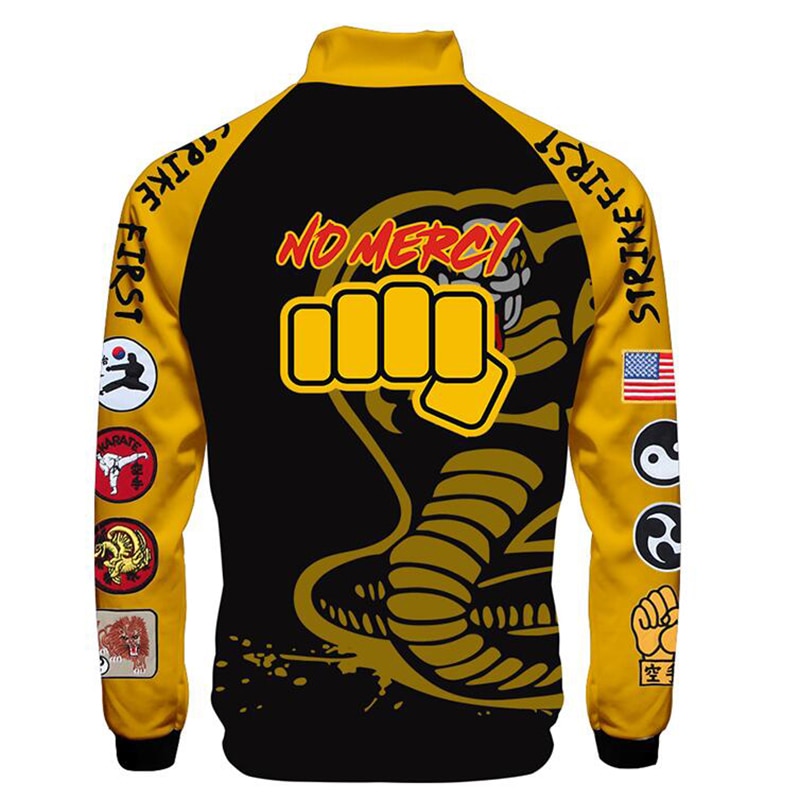 Harajuku Novelty Raglan jackets Cobra Kai 3D Print Zipper Jacket Windbreaker Men/Boys Stand Collar Long Sleeve Clothes Jackets